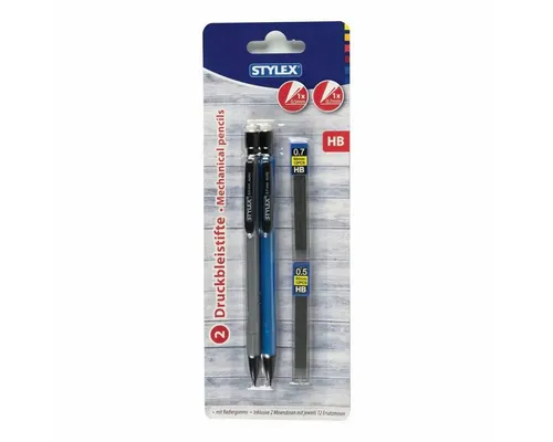 Stylex Künstlerstift STYLEX Druckbleistifte Set 2-teilig - 0,5mm & 0,7mm mit Radiergummi un