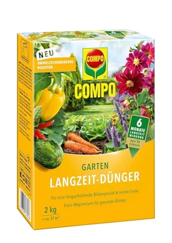 COMPO Garten Langzeit-Dünger für Gartenpflanzen - Umweltschonender Langzeitdünger für Gartenblumen, Obst und Gemüse mit 6 Monate Wirkung, sorgt für gesunde Pflanzen und reduziert Nitratauswaschung.