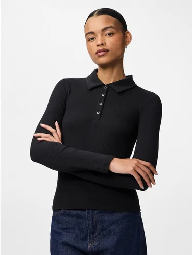 pieces Langarm-Poloshirt PCKITTE LS POLO TOP JRS NOOS in Schwarz, Größe L - Modisches Langarm-Poloshirt aus einer bequemen Baumwoll-Elasthan-Mischung, ideal für den Alltag. Elastisches Material sorgt für optimalen Tragekomfort und pflegeleichte Handhabung.