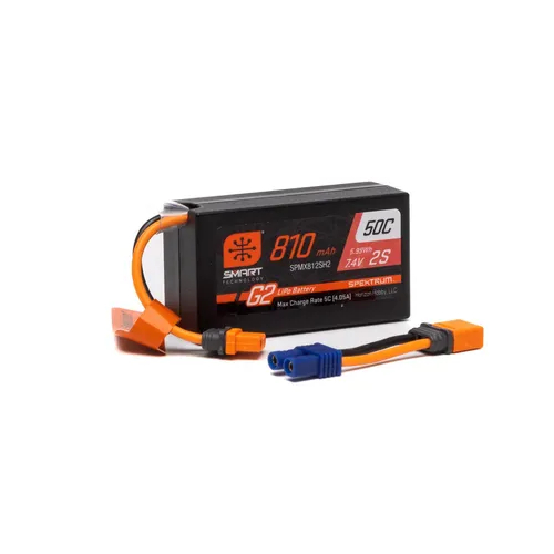 Spektrum 7.4V 810mAh 2S Smart G2 50C LiPo - Hochleistungs-RC Batterie - RC Batterien mit 50C kontinuierlicher Entladerate für hohe Leistung und Langlebigkeit, ideal für anspruchsvolle Anwendungen.
