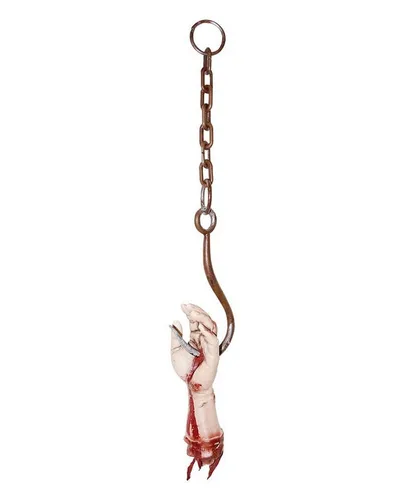 Horror-Shop Dekoobjekt Abgetrennte Zombie Hand am Haken als Gruseldeko fü