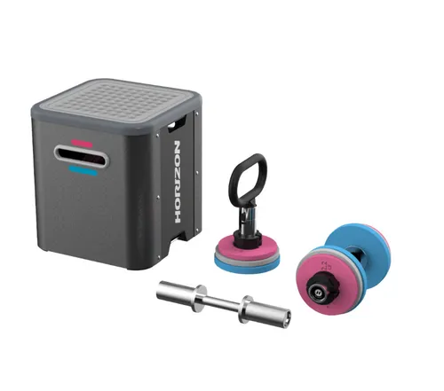 Horizon Fitness Cube - Laufband mit kompaktem Design und enormer Vielseitigkeit. Ideal für den Trainingsstart mit Widerstandsbändern und Hanteln, inklusive App-Anbindung für geführte Workouts.