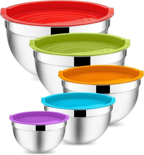Edelstahl Rührschüssel Set 5-teilig mit luftdichtem Deckel