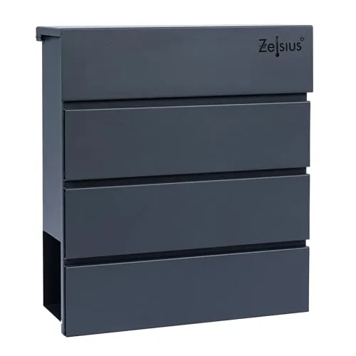 Zelsius Briefkasten Straight mit Soft-Close-Effekt - Wandbriefkasten | Moderner Briefkasten in RAL7016 Anthrazit mit Holzoptik, sorgt für sichere Postzustellung und geräuschloses Schließen dank Soft-Close-Funktion.