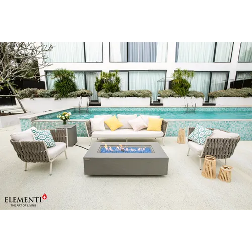 Elementi Feuerstelle Colorado, Grau, 88x46x150 cm - Elegante Gas-Feuerstelle in Sandsteinoptik mit stufenlos regulierbaren Flammen und inklusive Dekoglas für einen stilvollen Glitzereffekt - perfekt für Terrasse und Garten.