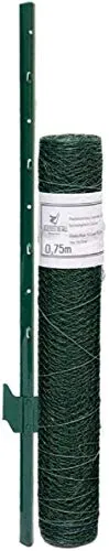 Niederberg Metall Maschendrahtzaun Set - 15m x 75cm mit 12 Pfosten - Zubehör für Landwirtschaft: Robuster, grüner Maschendrahtzaun aus verzinktem Metall, ideal für den Schutz von Tieren und Pflanzen. Komplettset mit 12 Pfosten für einfache Montage und vielseitige Einsatzmöglichkeiten.