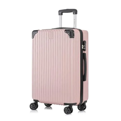 yonsly Trolley Reisekoffer, Rollkoffer Handgepäck, Hartschalenreisekoffer Travel Suitcase mit 4 Rollen 360°, Zahlenschloss, Weicher Gummigriff (L, Roségold)