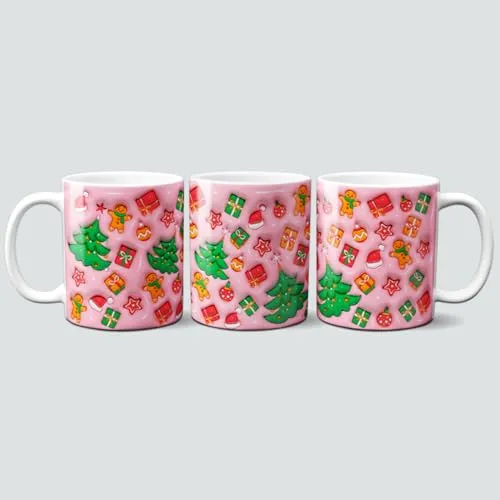 online-hut - Tasse - Kaffeebecher - Weihnachtstasse - Weihnachten - 3D Design - rosa Weihnachtsdesign - 3D-W22