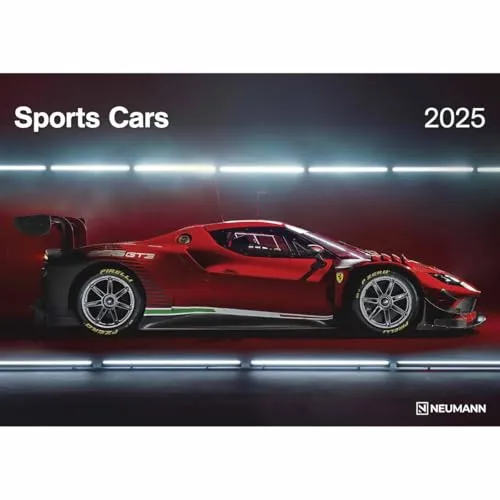 N NEUMANNVERLAGE - Sports Cars 2025 Wandkalender, 45x48cm, Kalender mit Abbildungen von hochleistungs-Autos, Speed Cars, Mondphasen, Spiralbindung und internationales Kalendarium