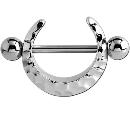 viva-adorno Nippelpiercing Brustpiercing Brustwarzenpiercing Schild Ring gehämmert Barbell Piercing Z577, silber