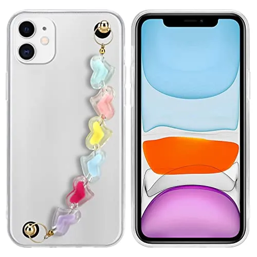 Cadorabo Hülle kompatibel mit Apple iPhone 11 Schutzhülle TPU Silikon Case Handschlaufen Design mit Perlen Slim Kratzfest Weiche Gummi mit Rundumschutz Case Hülle für iPhone 11 in Transparent
