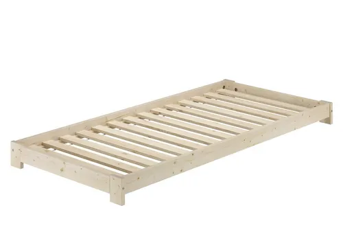 ERST-HOLZ Massivholzbett Unbehandeltes Bodennahes Einzelbett 90 x 200 cm Fichte, Fichte unbehandelt