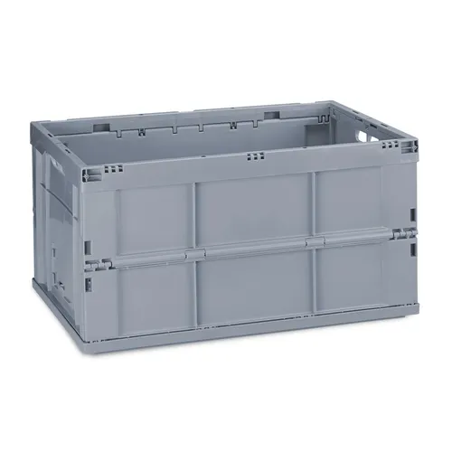 Klappbox Faltbox Transportkiste grau - Stapelbare Aufbewahrungskiste aus robustem Kunststoff, ideal für platzsparende Lagerung und Transport, Maße: 63x40x58,5 cm.