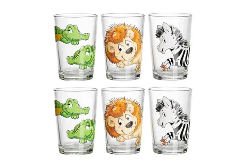 Ritzenhoff & Breker HAPPY ZOO Kinderbecher Set 6-teilig - Gläser für Kinder mit drolligen Zoo-Motiven, ideal für den Alltag und spülmaschinengeeignet. Bringen Sie Freude beim Frühstück mit Krokodil, Zebra und Löwe!