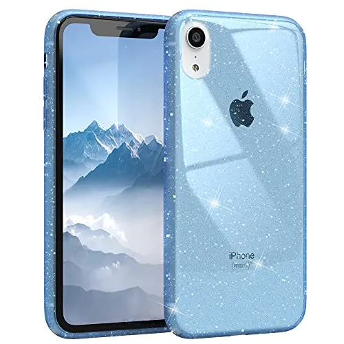 EAZY CASE Hülle kompatibel mit iPhone XR Schutzhülle mit Glitzer, Handyhülle, Schutzhülle, Back Cover mit Glitter, TPU/Silikon, Transparent/Durchsichtig, Blau