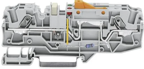 WAGO 2006-1671 Trennklemme 15mm mit Zugfeder - Serie 200, bietet Prüfmöglichkeit und einen praktischen Trennmesserhalter in orange für einfache Handhabung.