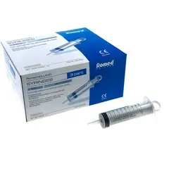 Romed Einwegspritze Wund- & Blasenspritze 100 ml, steril verpackt - Spritzen für den medizinischen Einsatz, einzeln steril verpackt, phthalatfrei & latexfrei, mit gut ablesbarer Skaleneinteilung und minimalem Restvolumen.