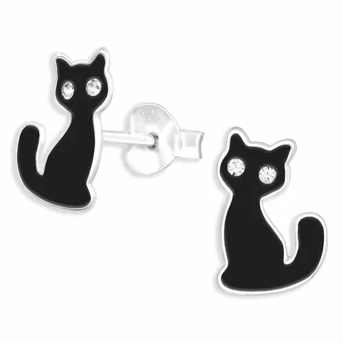 Schwarze Katzen Ohrringe Ohrstecker 925 Silber in schwarz von Monkimau