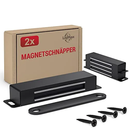 LouMaxx Magnetschnäpper - Haltekraft 25kg - 2er Set in Schwarz Edelstahl – Türmagnet - Schrankmagnet – Möbelmagnete – Tuer Magnetverschluss Edelstahl– Magnethalter Schranktür für sicheren Halt…