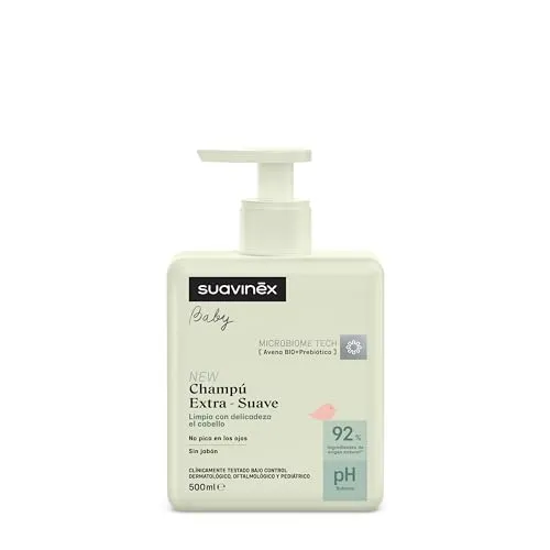 Suavinex, Extra mildes Shampoo für Babys, weiches und glänzendes Haar, juckt nicht in den Augen, keine Tränen, keine Seife, geeignet für empfindliche Haut, 92 % natürliche Inhaltsstoffe, mit