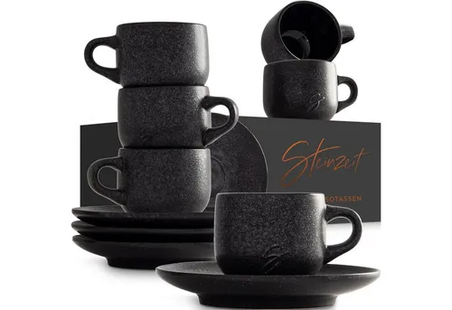 Steinzeit Design Espressotassen Set (6x80ml) in schwarz von Steinzeit