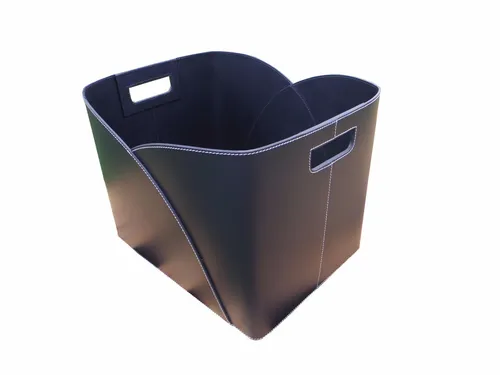 Holzkorb Umschlag Lederkorb schwarz aus recyceltem Leder für Kaminholz