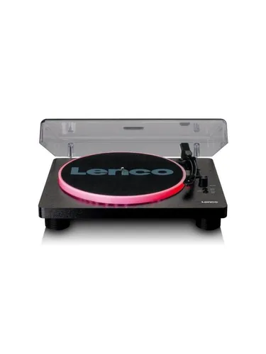 Lenco LS-50LED Plattenspieler mit PC-Encoding und Lichtern - Plattenspieler mit integrierten Lautsprechern, 4 Watt Gesamtleistung und stilvollem Design in Schwarz – ideal für Musikliebhaber und Retro-Fans.