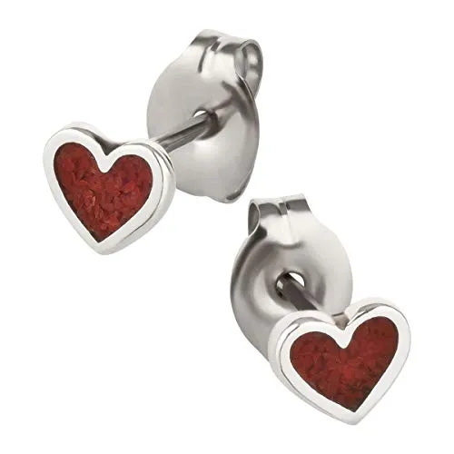 Ohrstecker Ohrringe Herz Silber 925 Sterling Koralle Inlay als Ohrschmuck mit kleiner Schmuckbox - 7K - Indianer Schmuck Geschenke für Damen, Mädchen, Jungen, Kinder und Herren