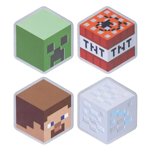 Minecraft Metall-Untersetzer mit Korkrückseite - Set aus 4 - Steve, Creeper, Diamanterz, TNT Block - Offizielles Geschenk & Deko Fans