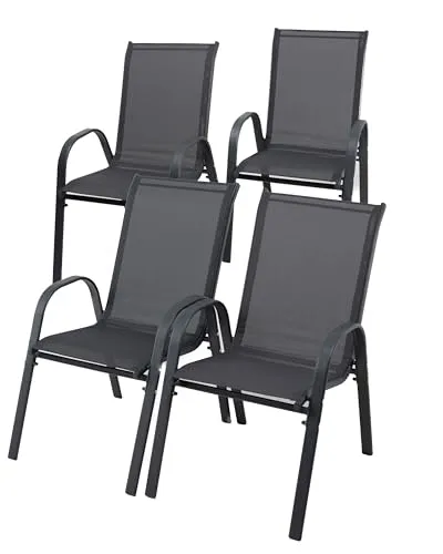 Ondis24 4X Gartenstuhl Manor - Stapelstuhl für Garten und Camping - Essstühle mit modernem Textilene-Bezug, ergonomisch und wetterfest. Leicht, stapelbar und ideal für Garten, Balkon oder Terrasse.