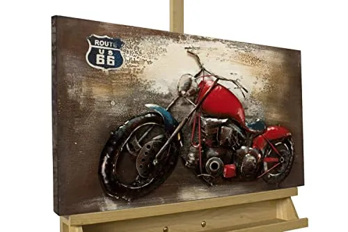 KunstLoft Metallbild 3D | 100% HANDGEFERTIGT | 60x40x5cm | Wandbild Metall Deko 'Glühende Straße' | Motorrad | Rot Braun | Metall Wanddeko Wohnzimmer