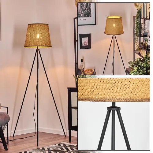 Lamezia Stehlampe aus Metall/Bast/Seil in Schwarz/Naturfarben