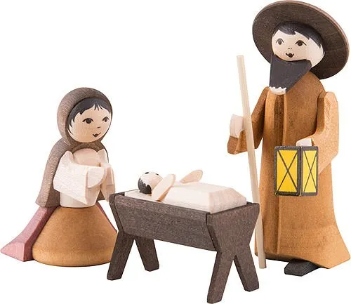 Heilige Familie 3-teilig gebeizt - 7 cm - Krippenfiguren aus 100% authentischer deutscher Erzgebirge Handarbeit, Made in Germany, ideal für Ihre weihnachtliche Dekoration.