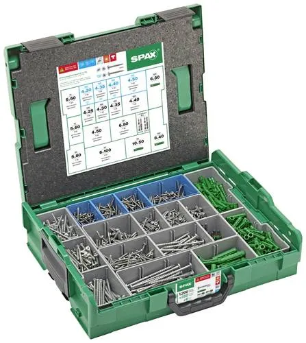 SPAX Mehrzweckschrauben-Sortiment L-BOXX Elektriker groß - Schrauben, Nägel, Dübel: 1.456-teiliges Sortiment mit Edelstahl A2 und WIROX-Beschichtung für hohen Korrosionsschutz, ideal für Elektroinstallationen und anspruchsvolle Projekte.