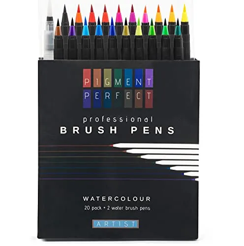 Ottergami Aquarell Pinselstifte Set 20 Farben +2 Wasserstifte | Wasserfarben Brush Pen Set für Malen, Handlettering, Kunst und Handwerk | Handlettering Aquarellstifte | Kunstbedarf für Künstler