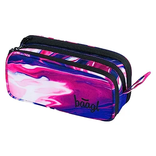 Baagl Federmäppchen für Mädchen, Schule Mäppchen, Federmappe mit 3 Fächer, Federtasche für Teenager, Kinder Etui (Marble)