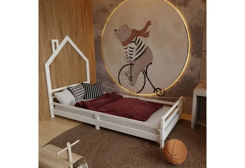 HAGO Kinderbett Hausbett Spielbett Massivholz 90x200cm Kiefer Weiß - Kreatives Hausbett aus massivem Kiefernholz, ideal für Kinderzimmer. Mit einfacher Montage und stabiler Bauweise. Perfekt für gemütliche Nächte und Spielabenteuer.