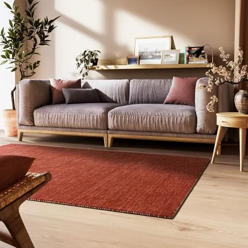 Steffensmeier Gabbeh Teppich Nomade | Wolle (Schurwolle) Rost 65x135 cm - Hochwertiger Gabbeh Teppich aus 100 % Schurwolle, ideal für Wohnzimmer und Flur. Mit einer Gesamthöhe von 20 mm und einem Gewicht von ca. 4000 g/m² bietet er eine stilvolle Ethno-Optik und hervorragende Qualität.