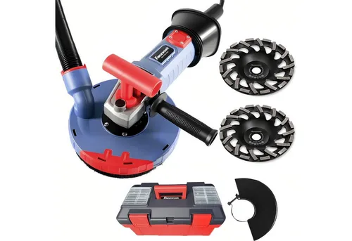 FANZWORK 2100W Betonschleifer Set mit 180mm Diamantschleiftöpfen - Hochleistungs-Betonschleifer mit 2100W, ideal für effizientes Schleifen von Betonflächen. Inklusive zwei Diamantschleiftöpfen und Absaughaube für staubfreies Arbeiten. Ergonomisches Design für maximalen Komfort.