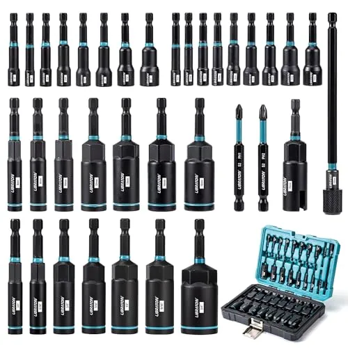 LIBRATON Magnet Stecknuss, 35tlg Schlagbohrschrauber-Bit-Set, Tiefer Schlagschrauber, metrischer und SAE Schraubenschlüssel für Bohrer, Flügelmutternschlüssel, Schnellwechsel Bithalter, Bohrer PH1 PH2