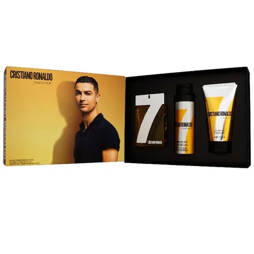 Cristiano Ronaldo CR7 Discover Set - Herren Geschenkset mit 100 ml EDT, 150 ml Duschgel und 150 ml Deospray, erfrischender zitrischer Duft mit italienischer Zitrone und provenzalischem Lavendel.