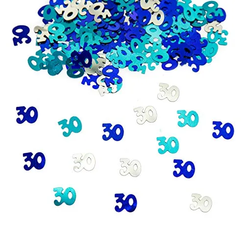 Oblique Unique® 30. Geburtstag Jubiläum Konfetti 500 STK. Blau Türkis Silber Tisch Deko Streudeko Geburtstagsdeko Zahlenkonfetti