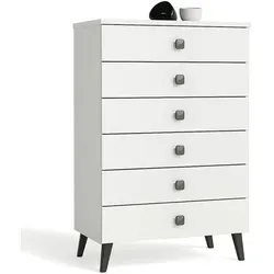 Raumhirsch Furniture Kommode CL3, Weiß, 60x104x37 cm - Elegante Kommode aus hochwertigem Holzwerkstoff, perfekt für modernen Wohnstil. Mit 6 Schubladen und einer Tür bietet sie viel Stauraum für Wäsche und Alltagsutensilien. Ideal für Schlafzimmer, Wohnzimmer und Flur.