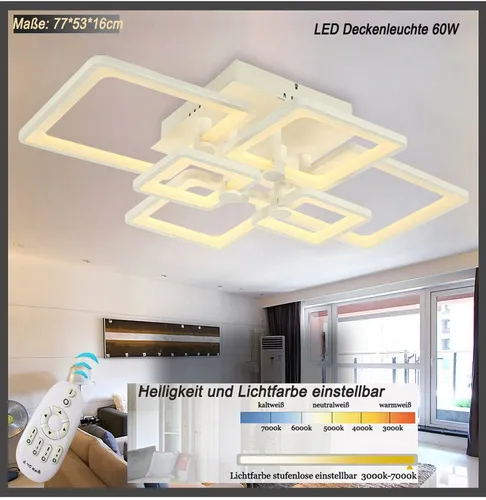 Eurotondisplay LED Deckenleuchte LED Deckenleuchte 6067 Fernbedienung Lichtfarbe/Helligkeit einstellbar, LED fest integriert, Warmweiß- bis Kaltweiß, Lichtfarbe und Helligkeit einstellbar