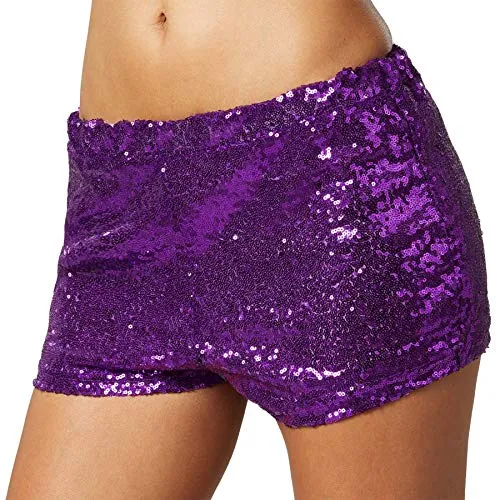 dressforfun 900996 Damen Pailletten Glitzer Shorts, sexy kurze Hose Shorts, lila (M | Nr. 303922)
