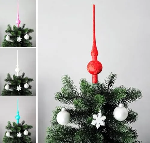 JACK Christbaumspitze Spitze Glas 28cm Eislack Glanz Matt Baumspitze Mundgeblasen Box, Farbe:Rot Eislack