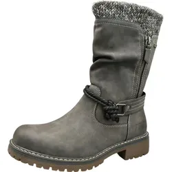 Tom Tailor Damen Stiefeletten in Grau - Wasserabweisende und gefütterte Wanderschuhe, ideal für kalte Tage mit stylischem Strickschaftrand und praktischem Reißverschluss für einfachen Einstieg.