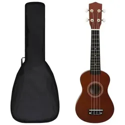 vidaXL Sopran Ukulele Set für Kinder mit Tasche Dunkles Holz 21