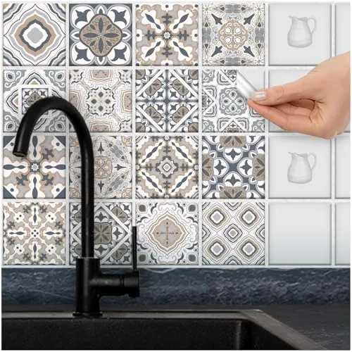 FoLIESEN - Fliesenaufkleber | selbstklebende Fliesen-Folie für Bad & Küche | Deko Klebe-Folie für Wandfliesen Küchenrückwand & Bordüren | Patchwork No.14, .:9.5x9.5 cm / 16-tlg. Set