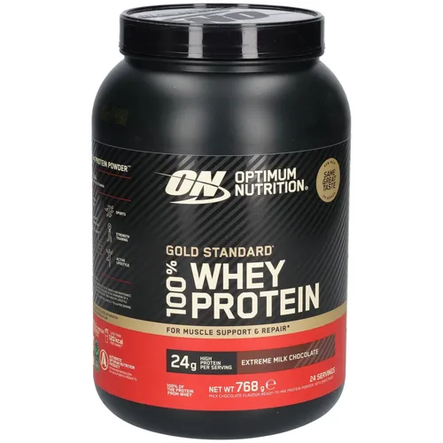 100% Whey Gold Standard - 780g - Extreme Milk Chocolate - Hochwertiges Proteinpulver für den sportlichen Alltag. Ideal für Muskelaufbau und Regeneration. Leckerer Geschmack und hohe Löslichkeit sorgen für ein optimales Trinkerlebnis.